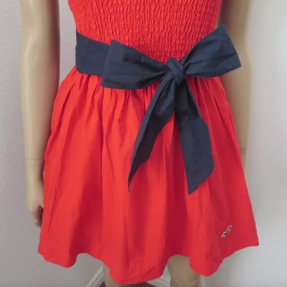 Hollister Womens Strapless Tube Top Dress Size Small Red & Navy Bow - Picture 6 of 8